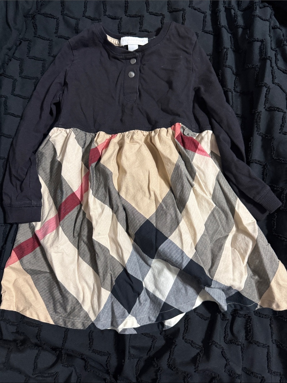 Burberry Black Top with Beige Plaid Skirt Girls Dress